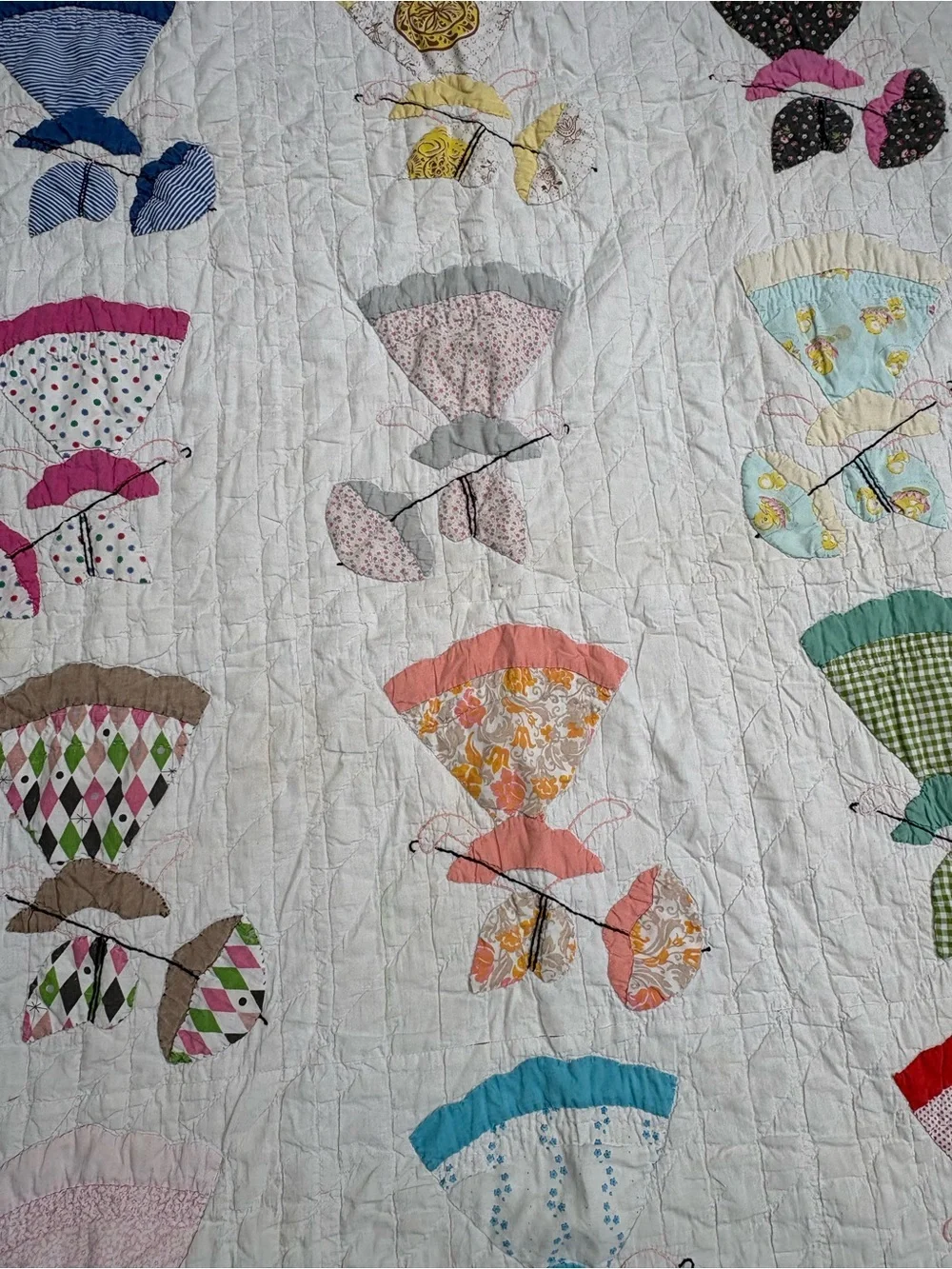 Handmade Sunbonnet Sue Appliqué Quilt Throw 49x61 Blue Patchwork Vintage